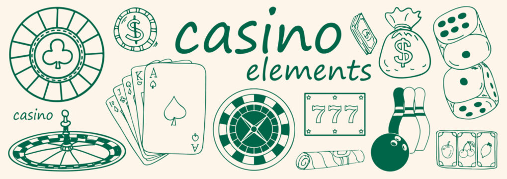 Hand drawn Different casino Set . vector sketch casino Set . vintage casino art .vector illustration