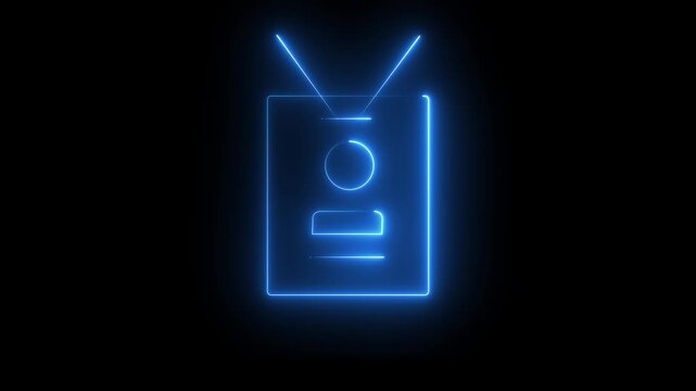 neon Employee badge ui icon white line animation. Essential customizable security tool. Access control ID. Personal pass animated user interface element on . Neon effect, linear and alpha channel.