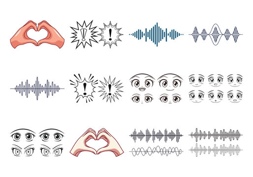 Red and blue of brain eye and sound waves