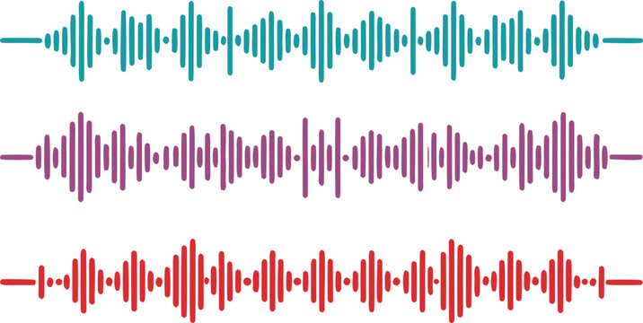 Colorful sound wave patterns in teal purple and red sound waves audio waves waveform