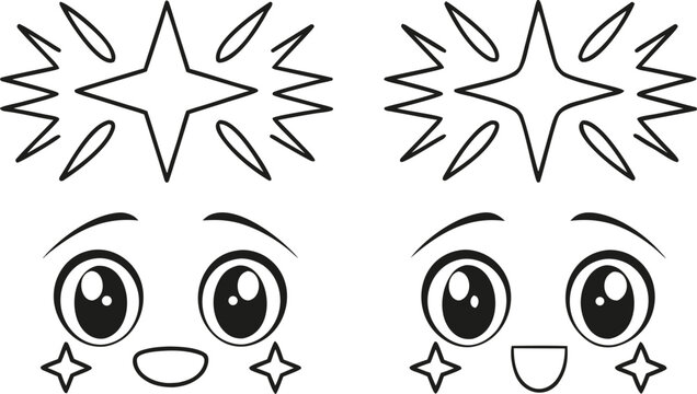 Manga style cartoon eyes and starburst expressions