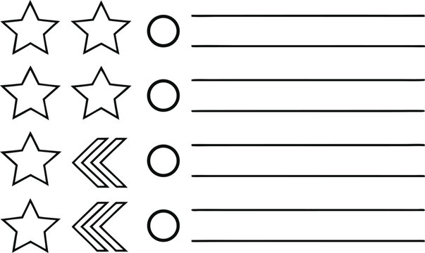 Black and white bullet points with stars and circles lines
