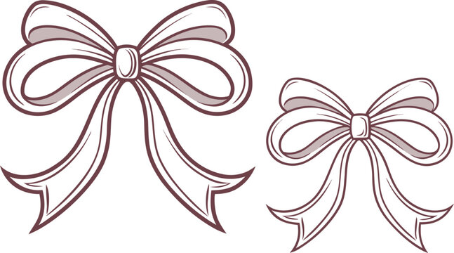 Two maroon outlined bows on white background ribbon gift decoration