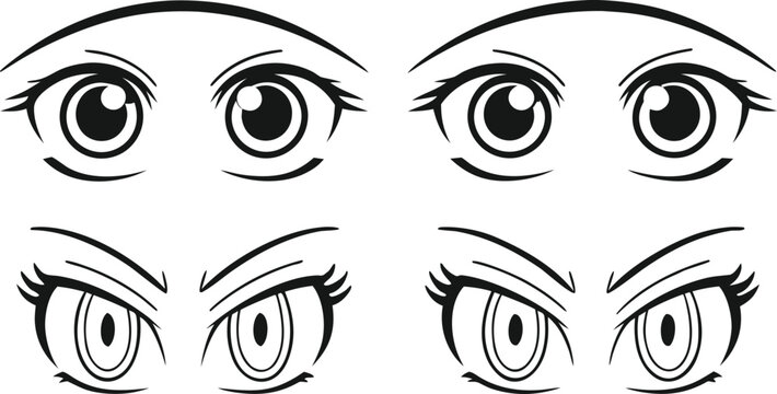 Manga style anime eyes with varying expressions facial expressions cartoon