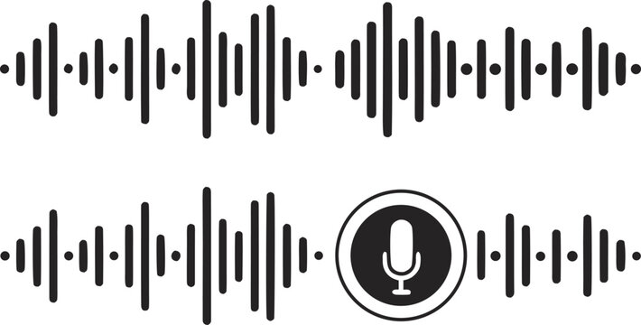 Black sound wave pattern with microphone on white background audio waveform podcast