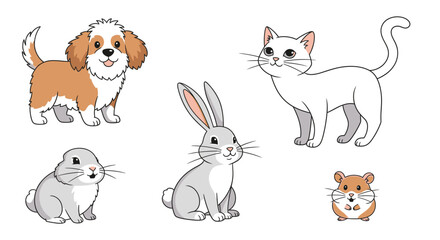 Obraz premium Adorable collection of cartoon pets featuring a dog cat rabbit and hamster drawings