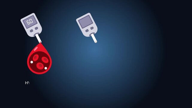 Diabetes - Regular Blood Sugar Level using portable device hypoglycemia, normal sugar and hyperglycemia - Stock Animated Illustration as MP4 File