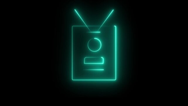 neon Employee badge ui icon white line animation. Essential customizable security tool. Access control ID. Personal pass animated user interface element on . Neon effect, linear and alpha channel.
