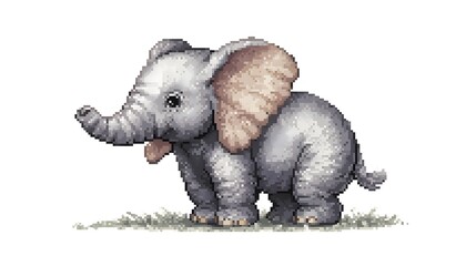 Fototapeta premium Cute Baby Elephant Standing Side View Detailed Pixel Art Illustration