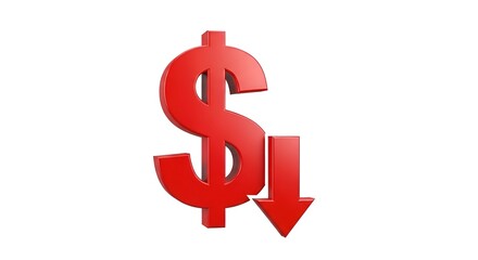 Obraz premium Red 3 d dollar sign with downward arrow
