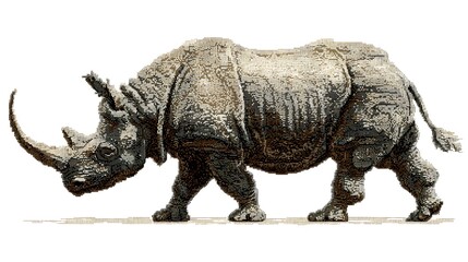 Fototapeta premium Pixel art illustration of a powerful rhinoceros with long horn.