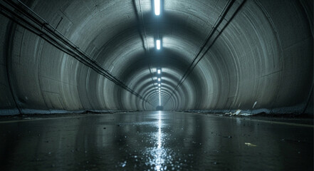 Eerie Tunnel with Reflections and Dim Lighting. © Tobel