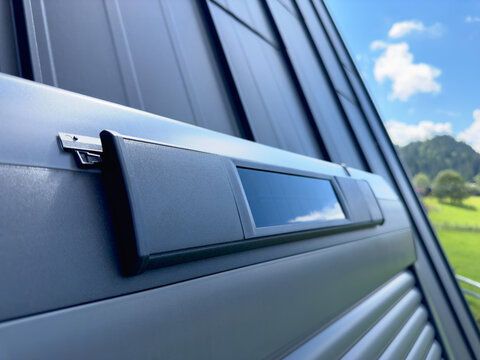 solar panel integrated into the roof window or roller shutter housing. Smart roller shutters.
