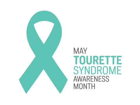 A teal awareness ribbon for Tourette Syndrome Awareness Month on a white background