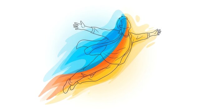 Dynamic Flying Superhuman Illustration &ndash; High Speed Man Flying Through Clouds with Jet Trail for Ambition, Success, Personal Growth, and Innovation Concepts