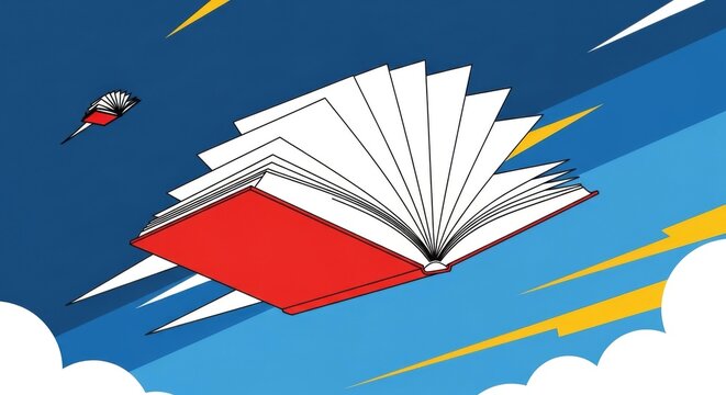 Dynamic Flying Book Illustration &ndash; High Speed Open Textbook with Colorful Motion Fragments for Fast Learning, Education Technology, and E-book Delivery Concepts