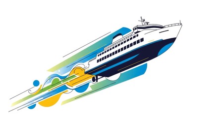 Fototapeta premium Dynamic Rocket Ship Launch Illustration – Blue Space Shuttle with Vibrant Fire Trail on Blue Gradient Background for Startup Success and Technology Branding