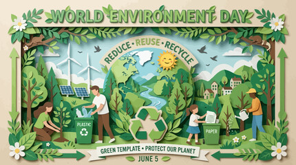 Fototapeta premium World Environment Day illustration with eco-friendly actions.