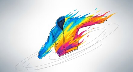 Obraz premium Dynamic Speeding Hoodie Illustration – High Speed Flying Jacket with Vibrant Fire Trail and Motion Lines for Sports, Gaming, and Fashion Branding