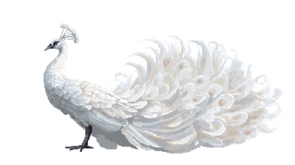 Fototapeta premium Elegant White Peafowl Isolated on White Background with Long Tail