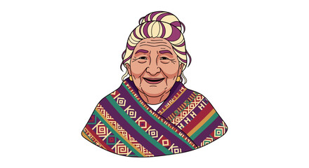 Fototapeta premium Elderly woman in colorful traditional clothing with geometric patterns