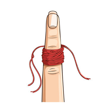 Red string wrapped around a finger as a reminder or to prevent forgetting something important.
