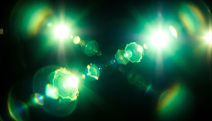 Fototapeta premium Abstract Green Cinematic Lens Flare with Glowing Optical Light Bursts 