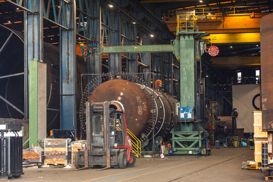 Interior of a wind turbine manufacturing facility.
Wind energy concept. 