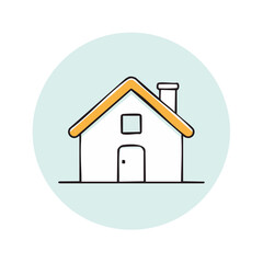 Fototapeta premium Simple hand drawn outline of a house with yellow roof and chimney on a light blue background
