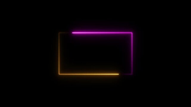 Glowing neon square frame animation. luminous banner animation. blue and red color neon box icon. Neon Figure On Black Background. 4k video..
