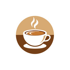 Obraz premium Steaming cup of coffee in a saucer with a stylized circle background