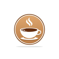 Obraz premium Steaming Hot Coffee Cup with Saucer and Swirls Inside Circle Icon
