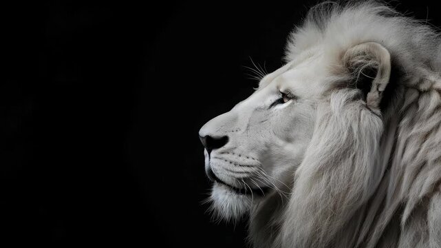 Majestic lion head isolated on black background.