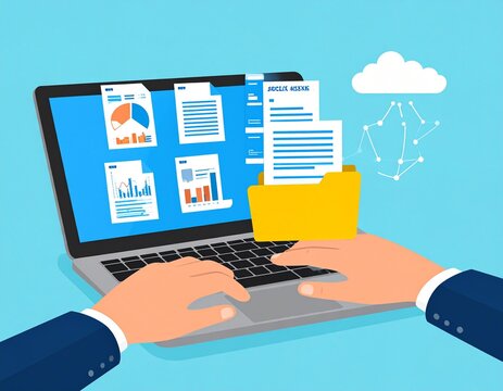 An&aacute;lise de documentos e minera&ccedil;&atilde;o de texto. Processamento e an&aacute;lise automatizados de texto. Empres&aacute;rio usando laptop para extrair palavras-chave.