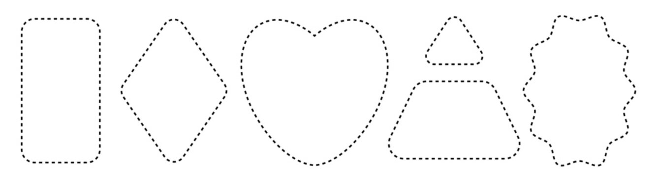 Dashed line square and round borders, dotted rectangles, circles