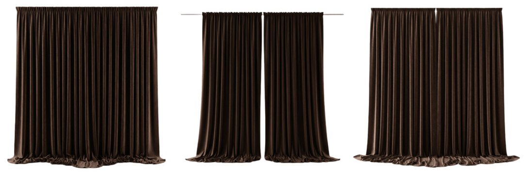 Set of elegant beige cream window curtains with metal grommets isolated on white background