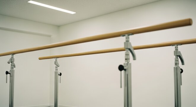 Modern ballet barre in minimalist dance studio interior