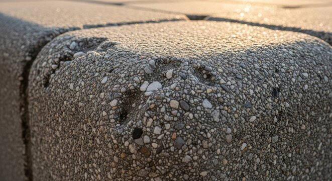 Close-up of textured concrete blocks with sunlight casting shadows