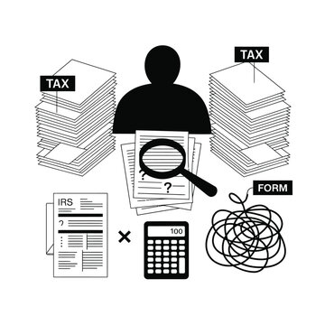 Tax professional analyzing IRS forms and calculating finances with a calculator