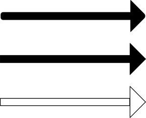 Fototapeta premium Three Horizontal Arrows Pointing Right: Solid Black, Bold Black, and Outlined White