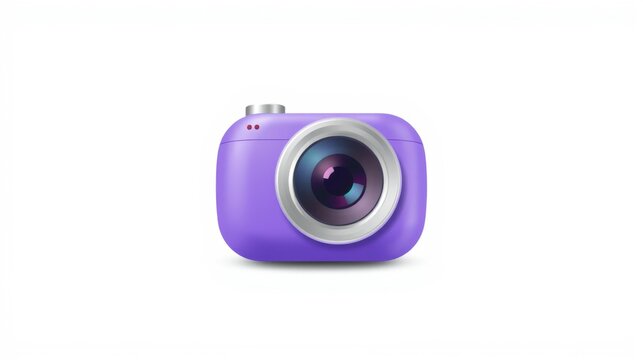 Purple digital camera isolated. Rounded design, simple controls, lens visible. Compact device for capturing photos.