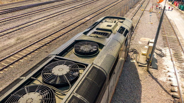 Overhead View of Cooling Fans and Exhaust System on Amtrak Locomotive