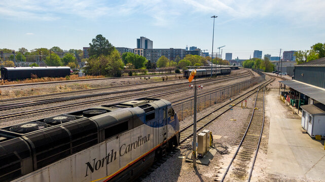 Amtrak Piedmont Locomotive at the NCDOT Rail Yard in Downtown Raleigh