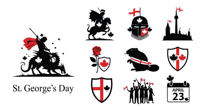 St George s Day illustration with Canadian symbols and medieval imagery