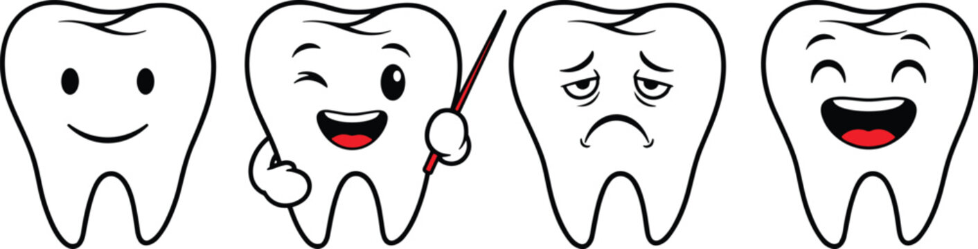 Vector smiling teeth illustrations for dental health concepts