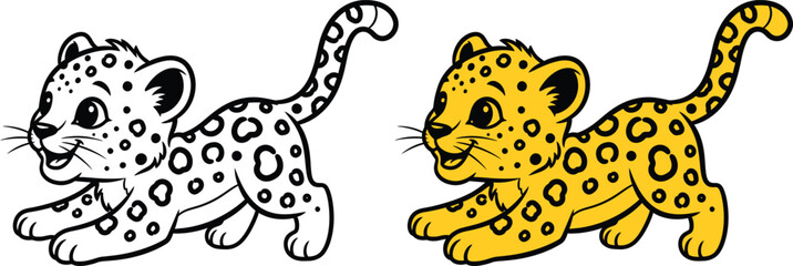 Color page of cheetah cubs isolated on transparent background © Abul