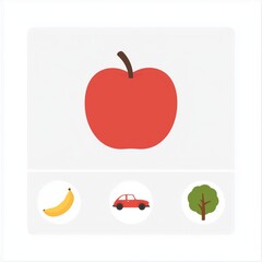 Obraz premium Educational flashcard for categorization and object recognition with apple and multiple icons