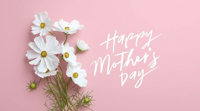 A beautiful video featuring white flowers on a pink background for Mother's Day