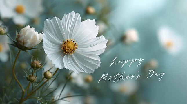 A beautiful white flower in a field of flowers on a happy Mother's Day video