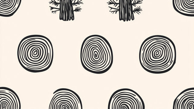 Hand drawn tree ring abstract tree organic pattern black and white seamless background minimal nature inspired rustic graphic ink illustration create calming natural atmosphere